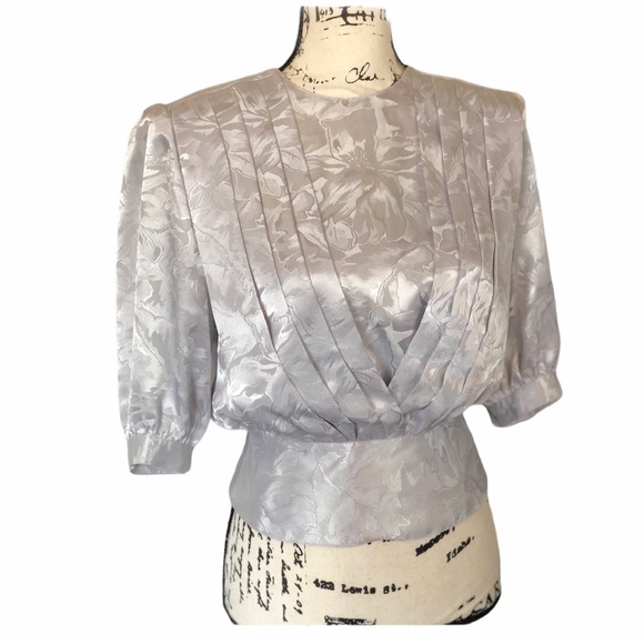 Vintage La Blouse Gray Silky Blouse Size 4 - Picture 2 of 6